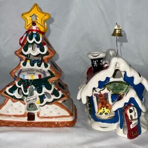 BLUE SKY CLAY WORKS JINGLE BELL TOY SHOP & CHRISTMAS TREE STORE CANDLE HOLDERS